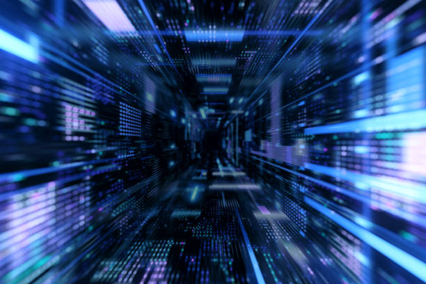 istock Data Streaming concept. Digital tunnel made with an abstract particles, neon coloured 2013321719