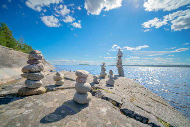 istock Pyramid of stones. Unstable balance of stone objects. 2013328734