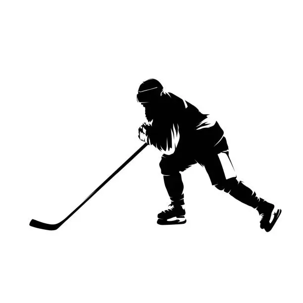 Vector illustration of Ice hockey player skating, side view, isolated vector silhouette
