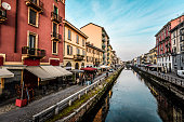 Colorful Buildings Near Naviglio Grande Canal In Milan, Italy