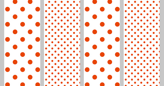 Polka dot pattern set. Red dots on white background. Trendy print illustration