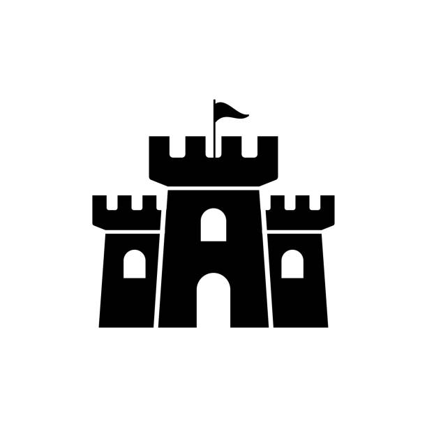 ilustraciones, imágenes clip art, dibujos animados e iconos de stock de castle vector icon fort symbol tower. castle tower logo stronghold medieval silhouette icon - louisbourg