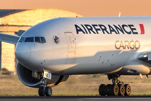 Air France Cargo boeing 777-200F taking off from  at Paris CDG airport