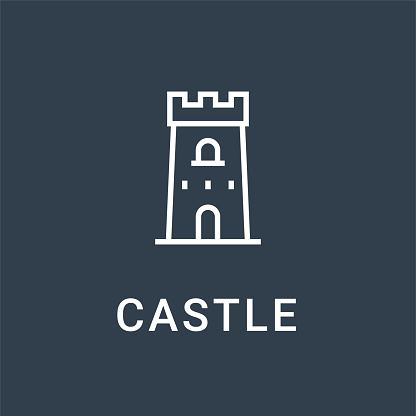 Castle vector icon fort line symbol tower. Castle tower logo stronghold medieval silhouette icon.
