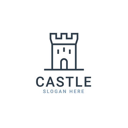 Castle vector icon fort line symbol tower. Castle tower logo stronghold medieval silhouette icon.