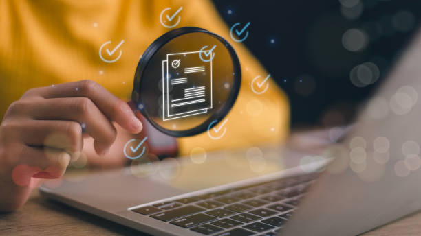 istock Women holding Magnifier glass analysis of document process with technology processor to planning business information data, tech, network corporate concept. 2013571025