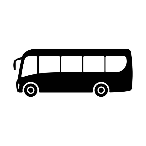 illustrazioni stock, clip art, cartoni animati e icone di tendenza di bus icon. black silhouette. side view. vector simple flat graphic illustration. isolated object on a white background. isolate. - autobus