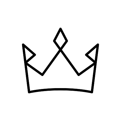 Crown icon. Black contour linear silhouette. Editable strokes. Front view. Vector simple flat graphic illustration. Isolated object on a white background. Isolate.