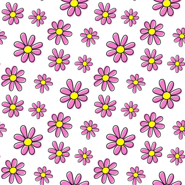 Vector illustration of Small beautiful shiny purple flowers isolated on white background. Cute floral seamless pattern. Vector simple flat graphic hand drawn illustration. Texture.