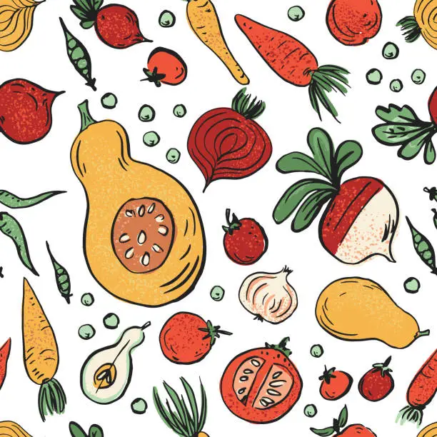 Vector illustration of Seamless Pattern Of Fresh Fruit And Vegetables