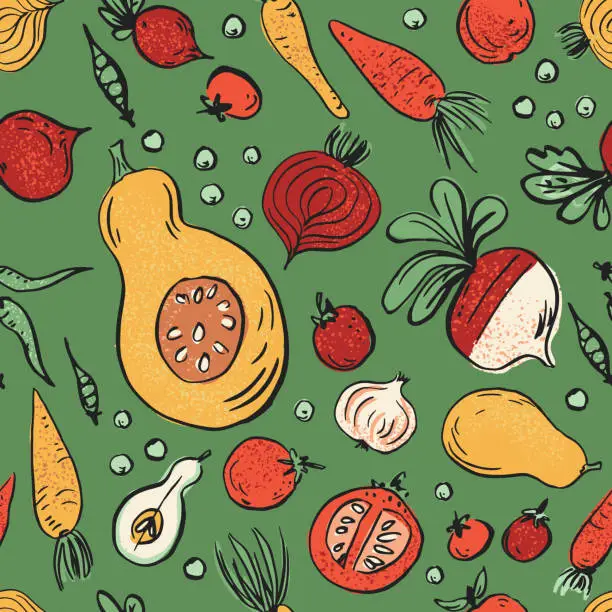 Vector illustration of Seamless Pattern Of Fresh Fruit And Vegetables