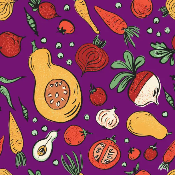 Vector illustration of Seamless Pattern Of Fresh Fruit And Vegetables