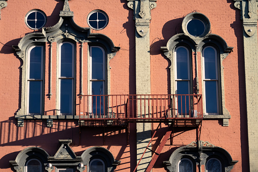 Architectural details of historic building, Saratoga Springs, New York, USA