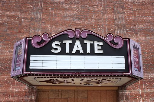 A purple theater marquee in Kingsport, Tennessee