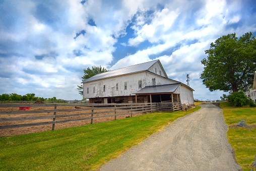 Old Barn with Corral and windmill-Amish Country, Northern Indiana