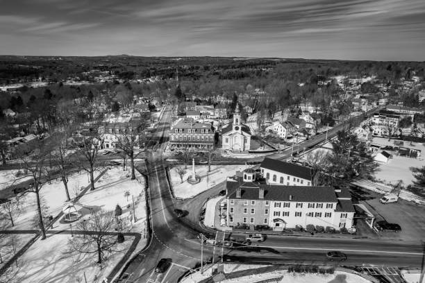 Monochrome aerial view of Grafton, Massachusetts