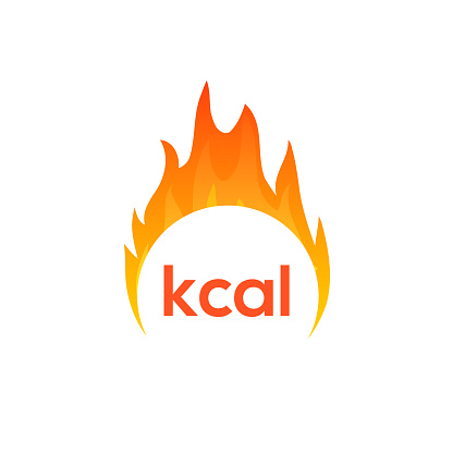 Energy fat burn kcal fire icon. Kilocalorie hot logo vector weight fitness flame graphic icon.