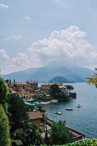 Panoramic view of the colourful village Varenna at the lake Como in Italy.
