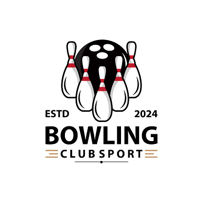 Bowling Sports Club Logo, Bowling Ball And Pin Design Vector Tournament Templet Illustration