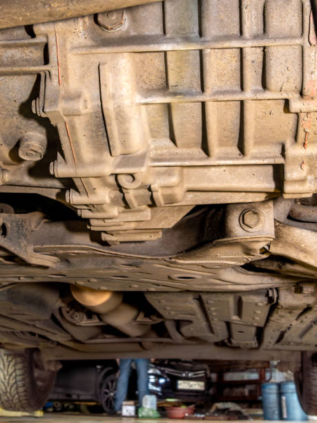 istock Service station view of the car from below 2013798671