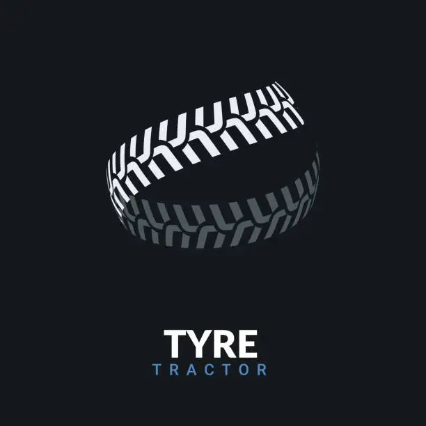 Vector illustration of Tire tractor design. Tyre track wheel race service sign background