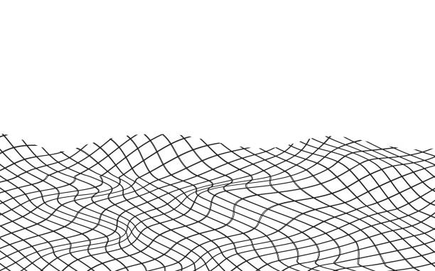 Print Illustration of a black fishing or football net.Checkered wavy background in doodle style. how to draw a volleyball net drawing stock illustrations