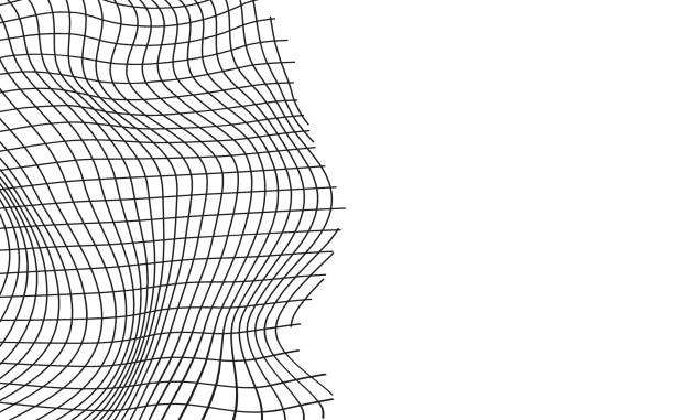 Print Illustration of a black fishing or football net.Checkered wavy background in doodle style. how to draw a volleyball net drawing stock illustrations
