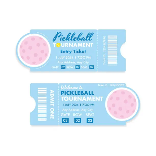 Vector illustration of Pickleball ticket template.  Set of tickets for sport tournament.