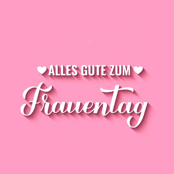 Vector illustration of Frauentag - Happy Womens Day in German. Calligraphy hand lettering on pink background. International Womans day typography poster. Vector template, banner, greeting card, flyer, etc.