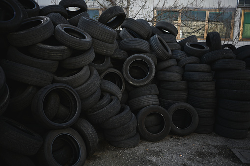 tires in front of the car workshop.
