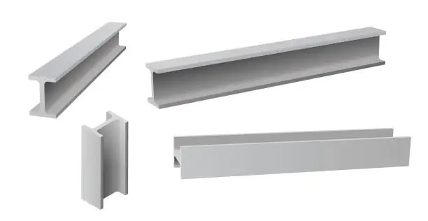 Vector illustration of Metal steel rolled rail block construction girder material. Metal steel hard bar icon tube