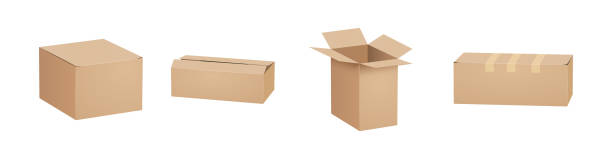 Vector cardboard box isolated brown card open cardbox. Packaging open box carton delivery packet Vector cardboard box isolated brown card open cardbox. Packaging open box carton delivery packet. cardboard box mockup stock illustrations