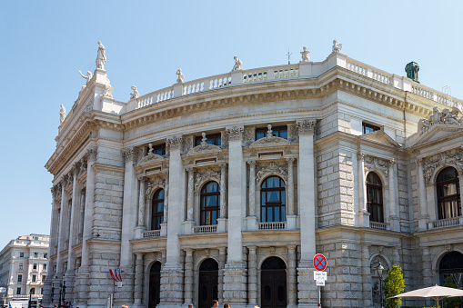 The facade of the elegant ornate Burgtheater in Vienna, Austria