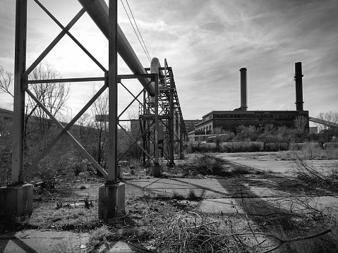 Black and white of old industrial area