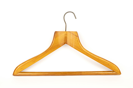 A clothes hanger. Wooden clothes hanger on a white background.