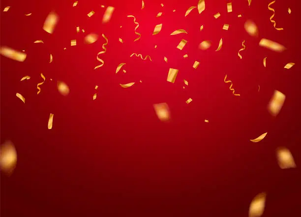 Vector illustration of Golden confetti vector festive red background party design