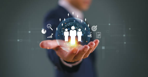 istock Hr, human resources concept. Customer Relationship Management CRM. Businessman hand, global network client service. Analytics automation Ai technology. Business big data partner solution development 2013974113