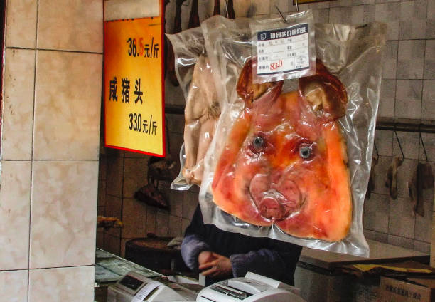 Chinese ham. Butcher's shop in Shanghai