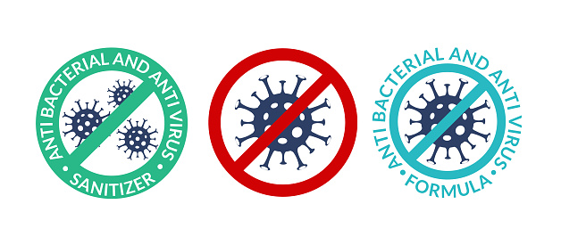 Antibacterial antiviral icon germ. Virus bacteria vector stop symbol. Anti covid sign kill germ icon.