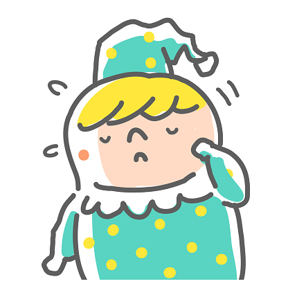 Cute Characters Design Vector Art Illustration.
Hand Drawing Line Art: A cute boy in pajamas or performance clothes is crying or bowing his head to apologize.