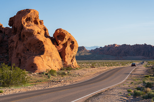 The entrance to the Valley of Fire State Park at dawn.