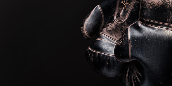 black boxer gloves on a black background. 3d, rendering, illustration,