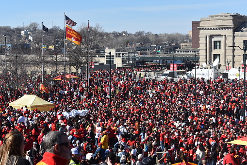 Photo of the 2024 Kansas City Chiefs Parade and Victory Rally held in front of Union Station in Kansas City, MO on Feb. 14th.
