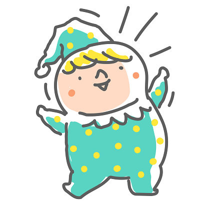 Cute Characters Design Vector Art Illustration.
Hand Drawing Line Art: A cute boy in pajamas or performance clothes feels happy.