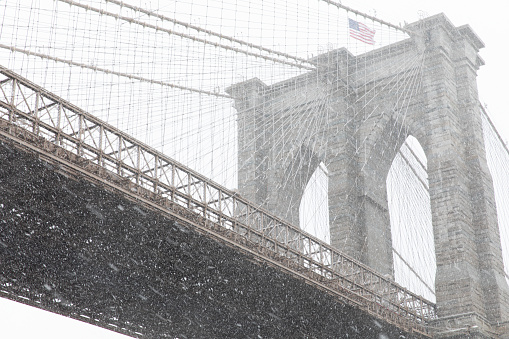 Brooklyn Bridge view during a snow storm
