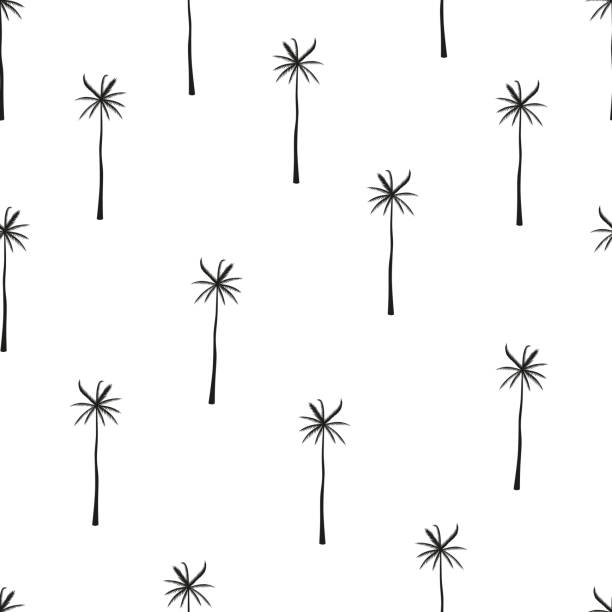 ilustrações de stock, clip art, desenhos animados e ícones de seamless pattern, roller skates and palm trees. - palm leaf branch leaf palm tree