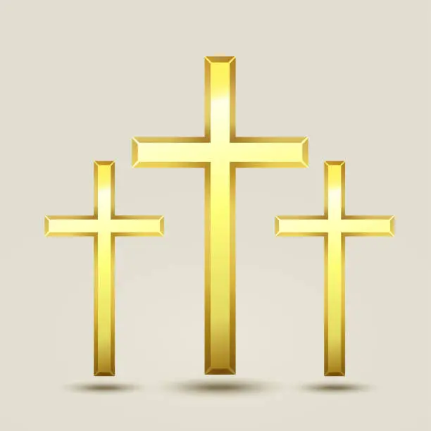 Vector illustration of Gold holy cross icon. Religious holy golden cross vector christian symbol isolated