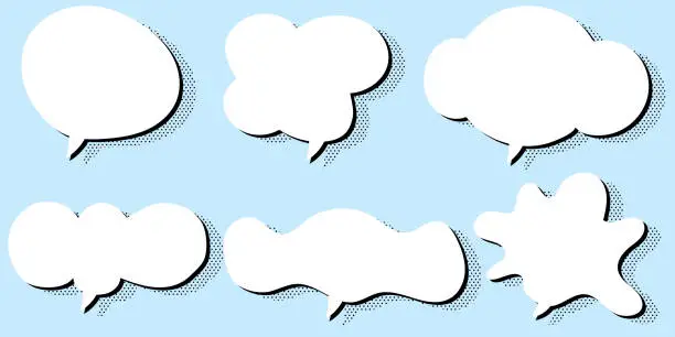 Vector illustration of Set speech bubble or text box with shadow and dots