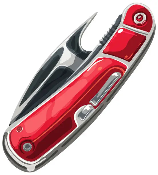 Vector illustration of Vector graphic of a versatile red pocket knife.