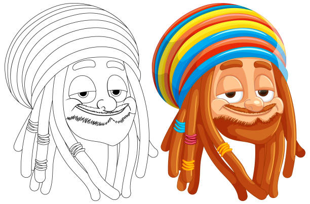 cartoon-illustration einer glücklichen figur mit dreadlocks. - bob marley stock-grafiken, -clipart, -cartoons und -symbole